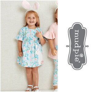 Mudpie | Blue and Pink Floral Bunny Easter Dress | Size 3T